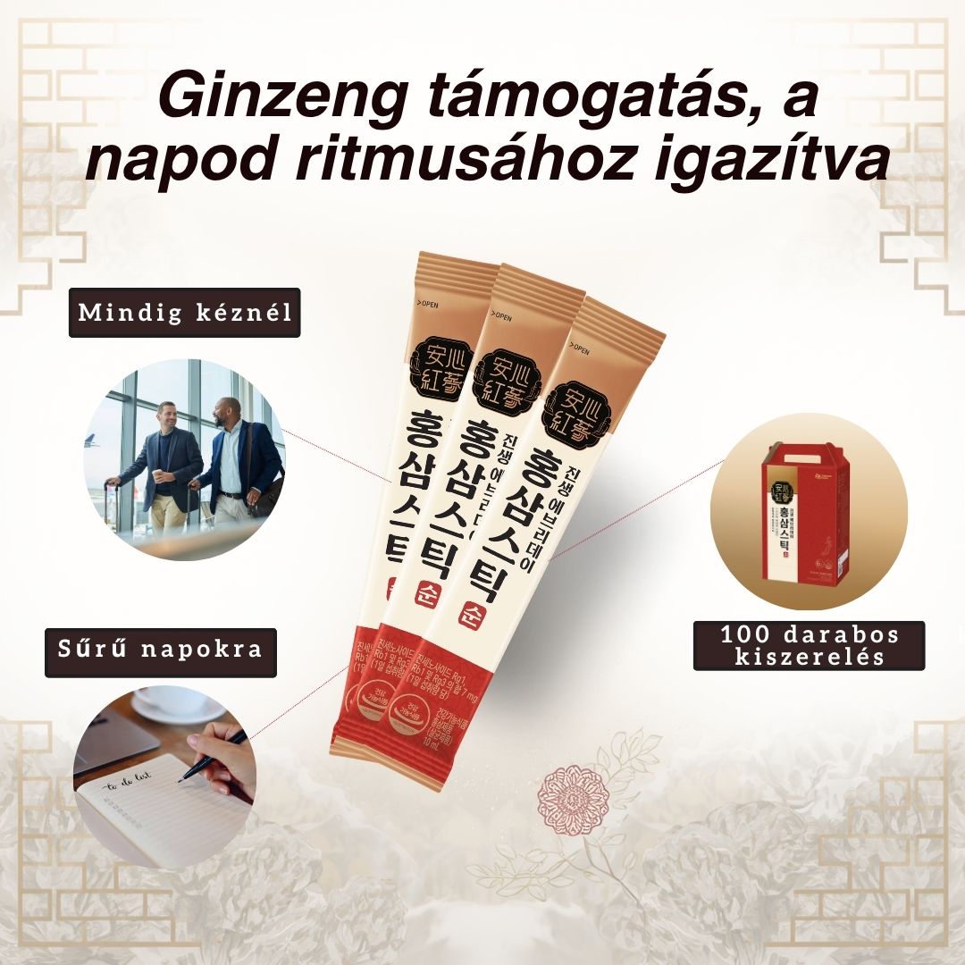 Everyday Extract Stick MILD nagy kiszerelésű, lágyabb napi használatra tervezett koreai vörös ginzeng stick formában.